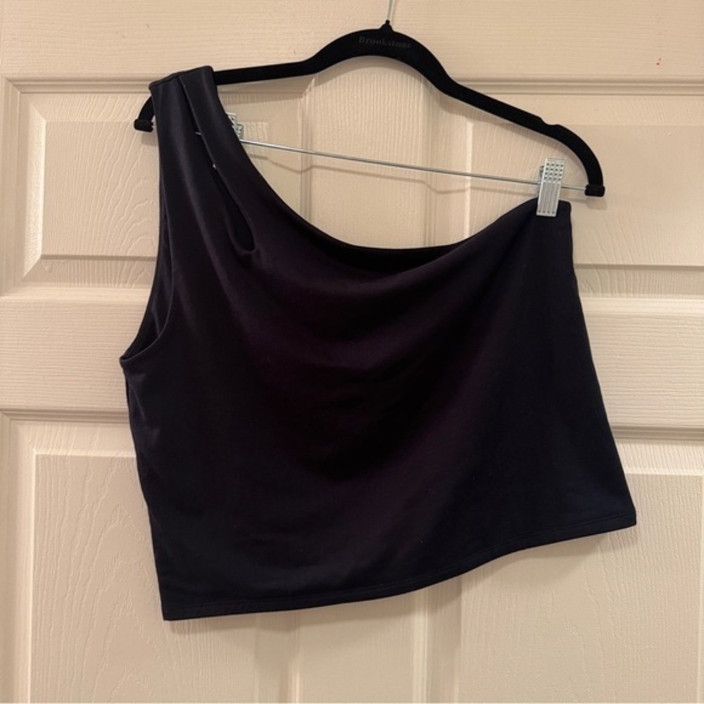 Abercrombie & Fitch Soft A&F One Shoulder Cowl Neck Crop Top | Black | XL